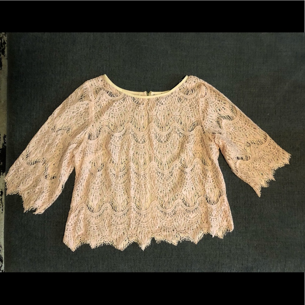 Lacy Pink Smock Blouse with Gold Zipper